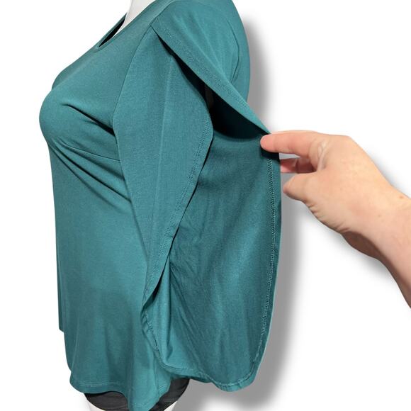 Betabrand Womens Swing Top Shirt Blouse Split Sleeve Scoop Neck Stretch Teal XL - Picture 6 of 8